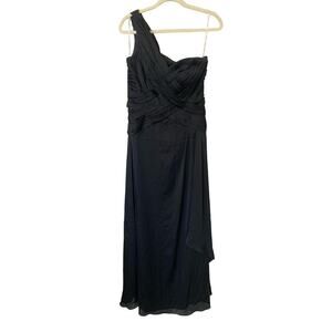 Jade Couture Black Maxi Long One Shoulder Rouched Chiffon Formal Dress Size 8